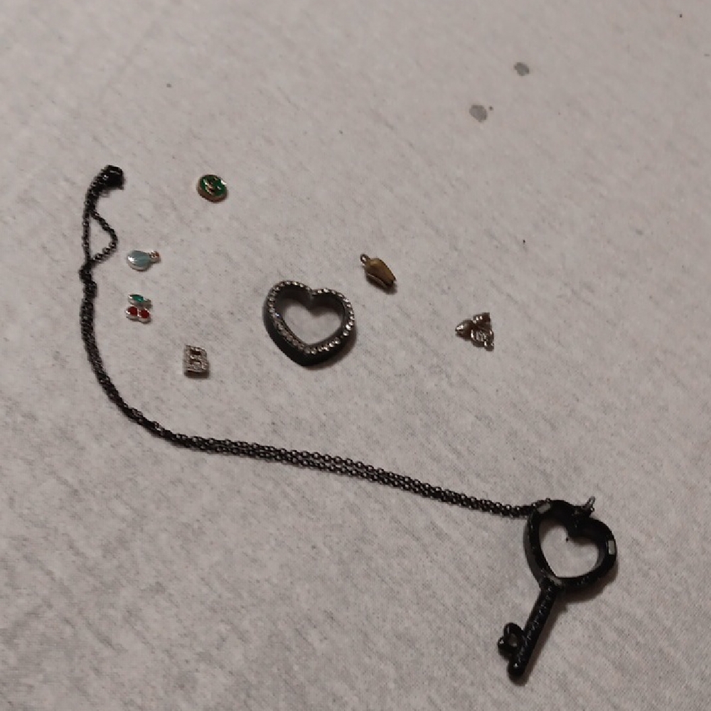 Black Key Necklace and Heart Charms Set